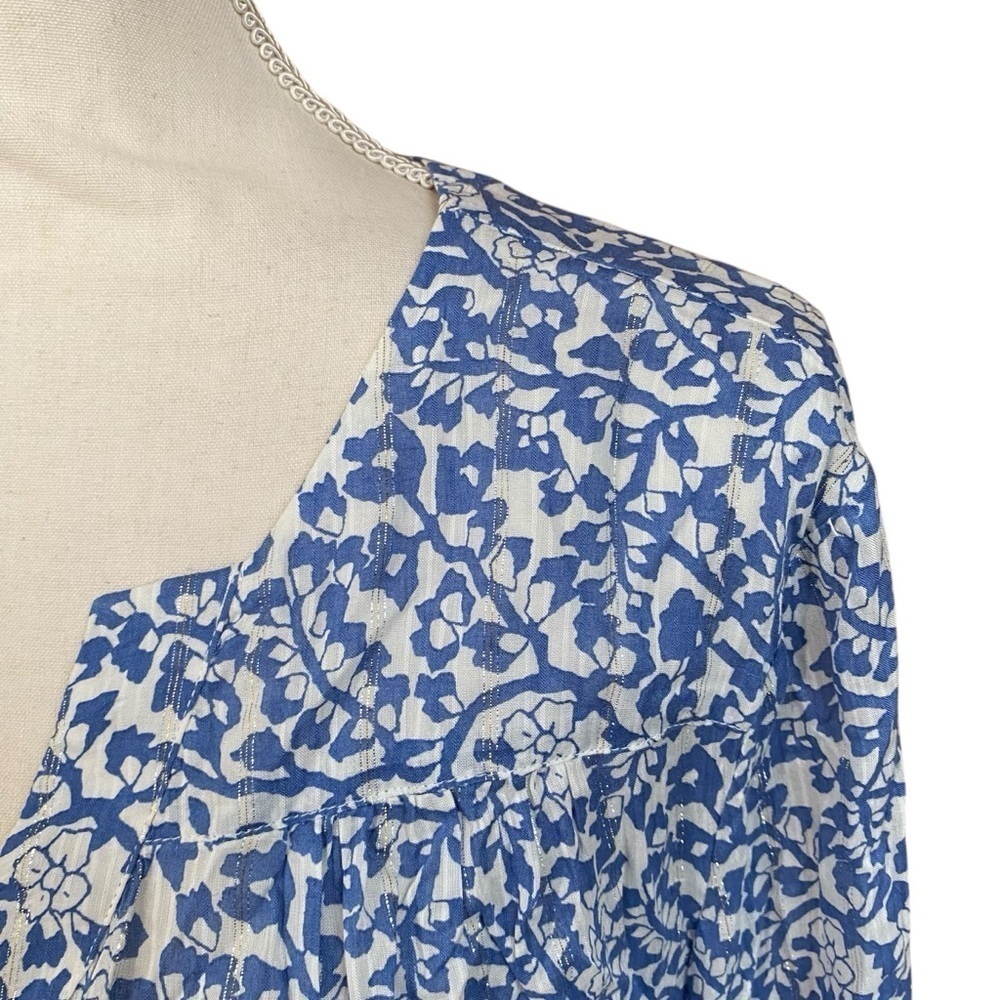 Maison 123 Loana Floral Metallic Blouse French 46 US XL Blue White - Picture 6 of 16